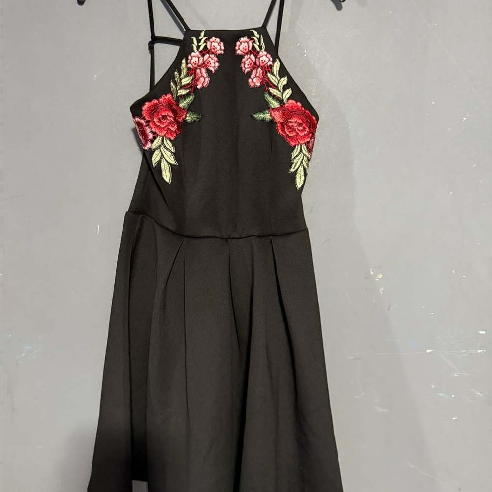 B Darlin Black Dress with Red Embroidery